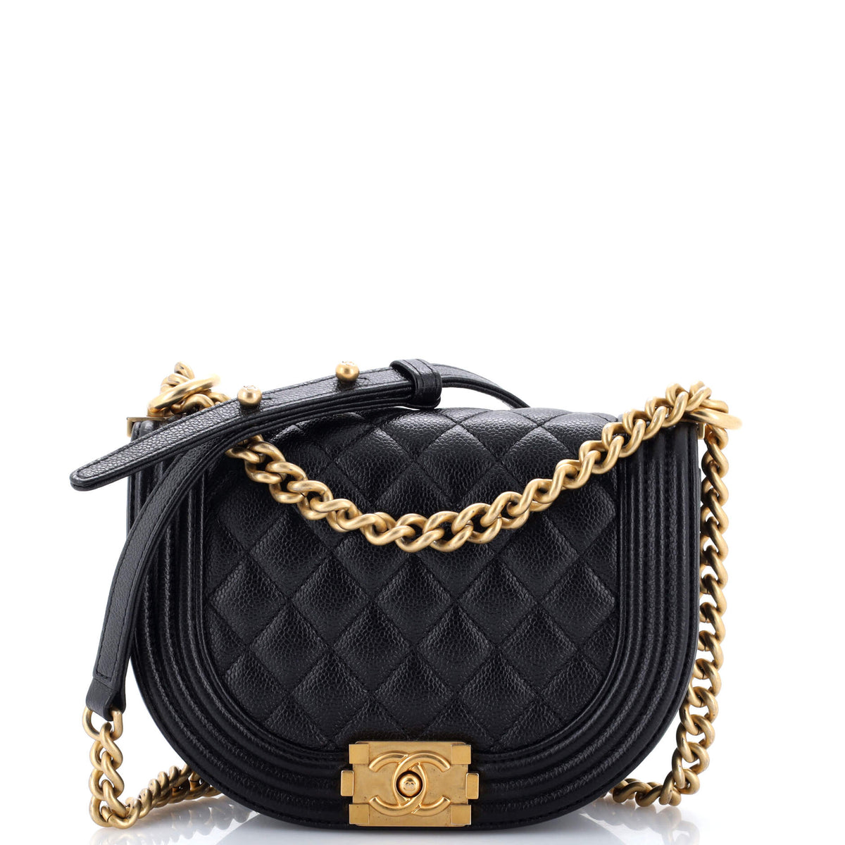 Chanel CHANEL Boy Curved Messenger Bag Quilted Caviar Small