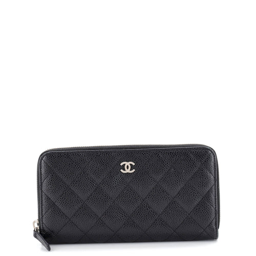 CHANEL Zip Around Wallet Quilted Caviar Long