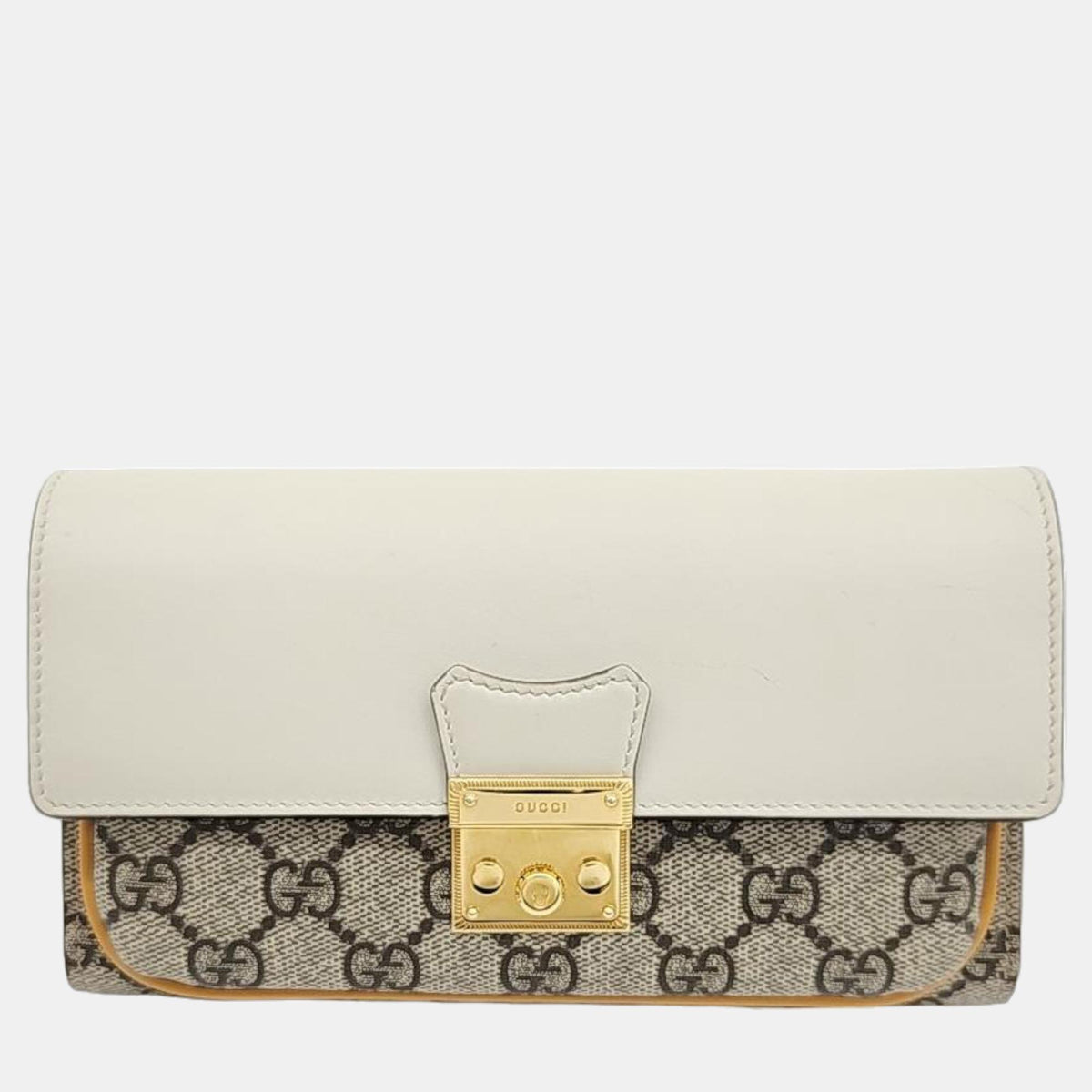 Gucci Ivory/Beige/Mustard GG Canvas and Leather Padlock Mini Chain Crossbody Bag