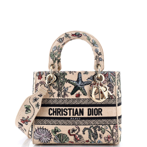 Lady D-Lite Bag Embroidered Raffia Medium