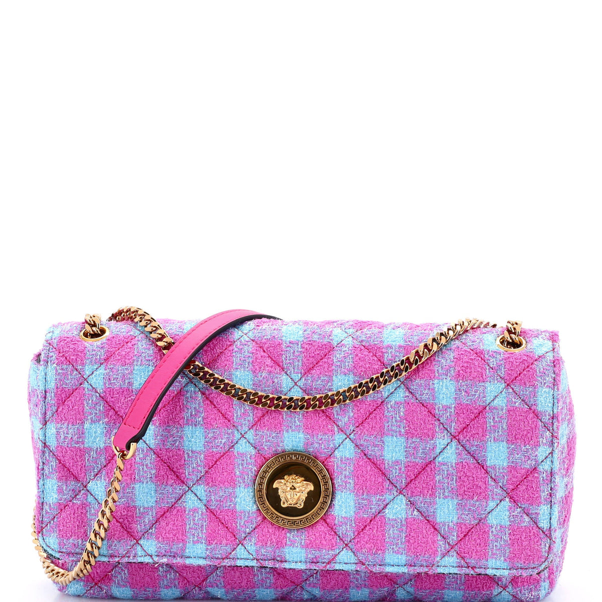 Versace VERSACE Medusa Icon Chain Flap Bag Quilted Tweed East West