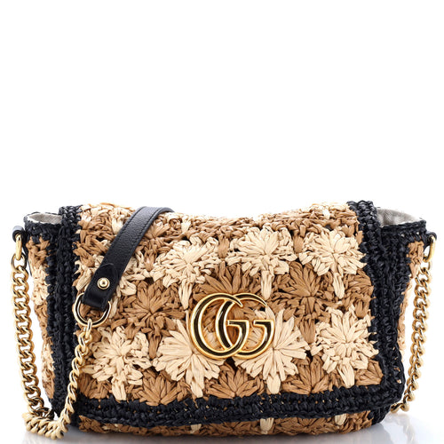 GUCCI GG Marmont Flap Bag Raffia Small