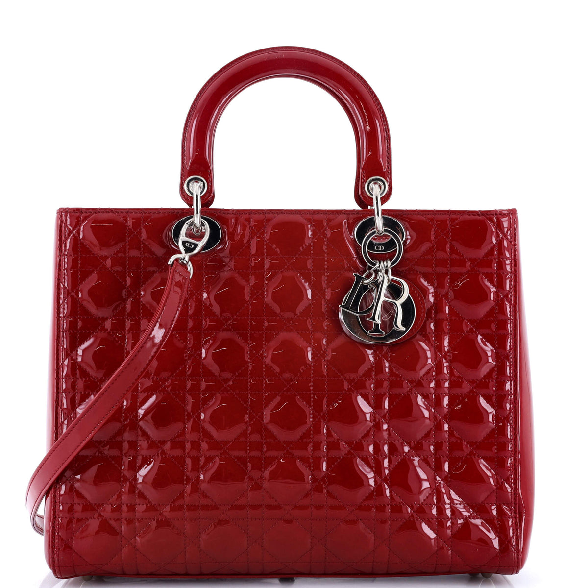 Christian Dior Lady Dior Bag Cannage Quilt Patent Large