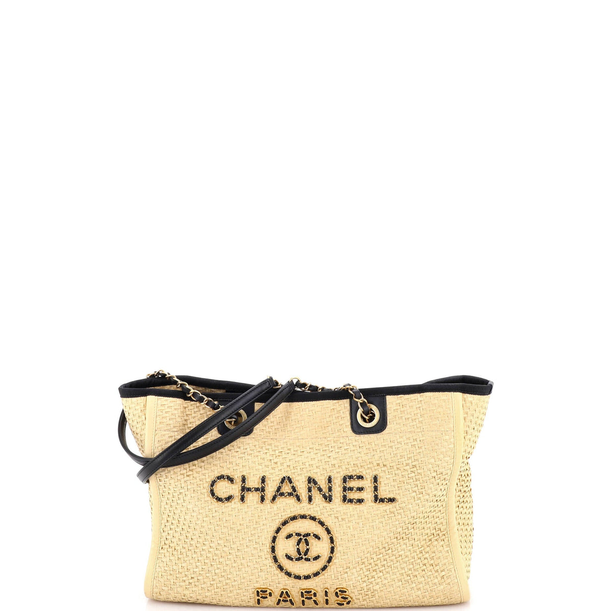Chanel CHANEL Deauville Tote Straw with Chain Detail Small