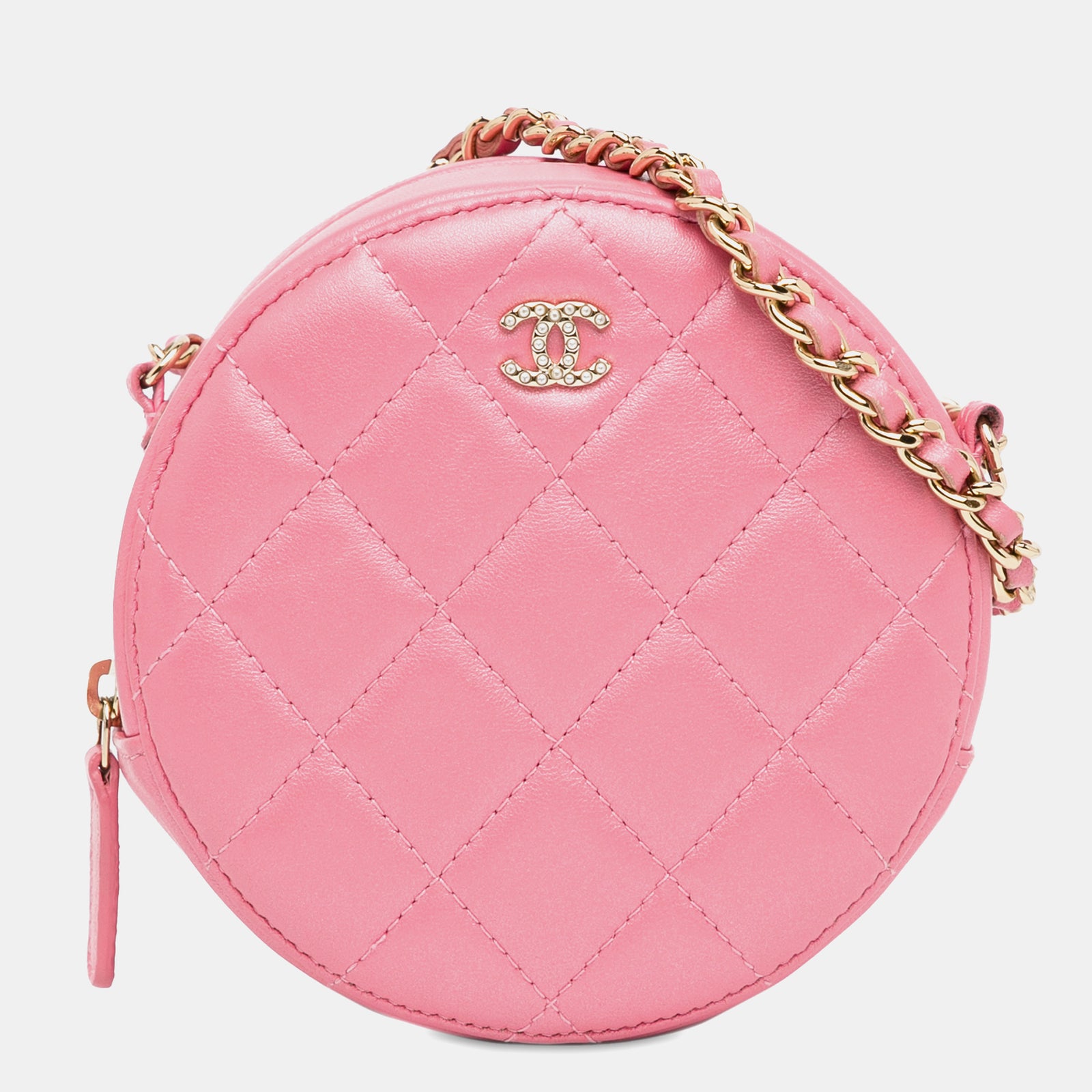 Chanel CC Clutch aus gestepptem Lammleder mit runden Perlen und Kette