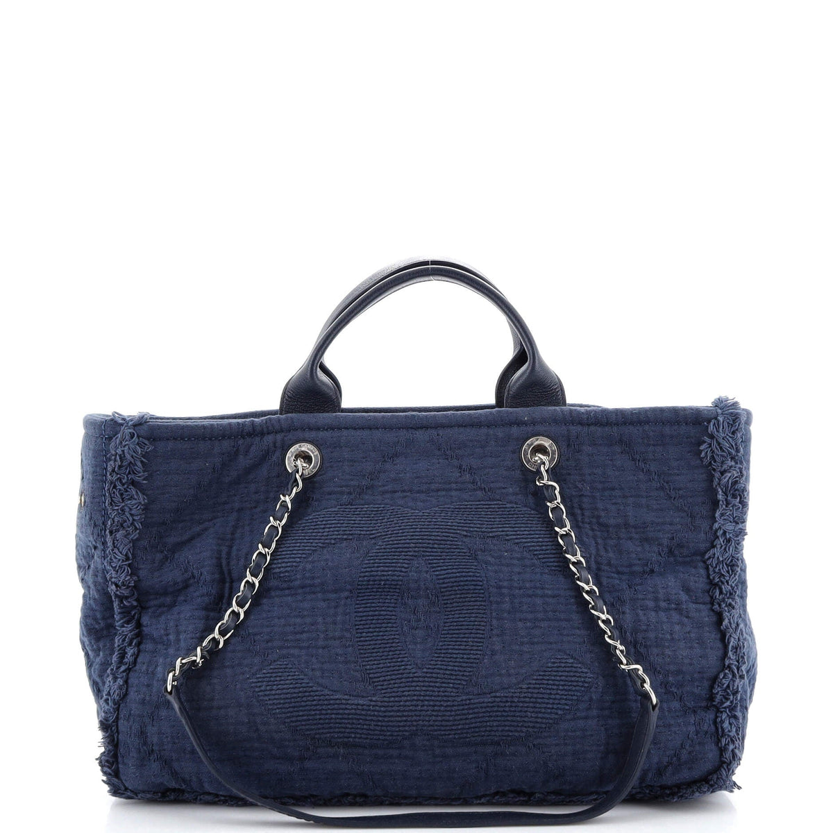Chanel CHANEL Double Face Deauville Tote Fringe Quilted Canvas Large