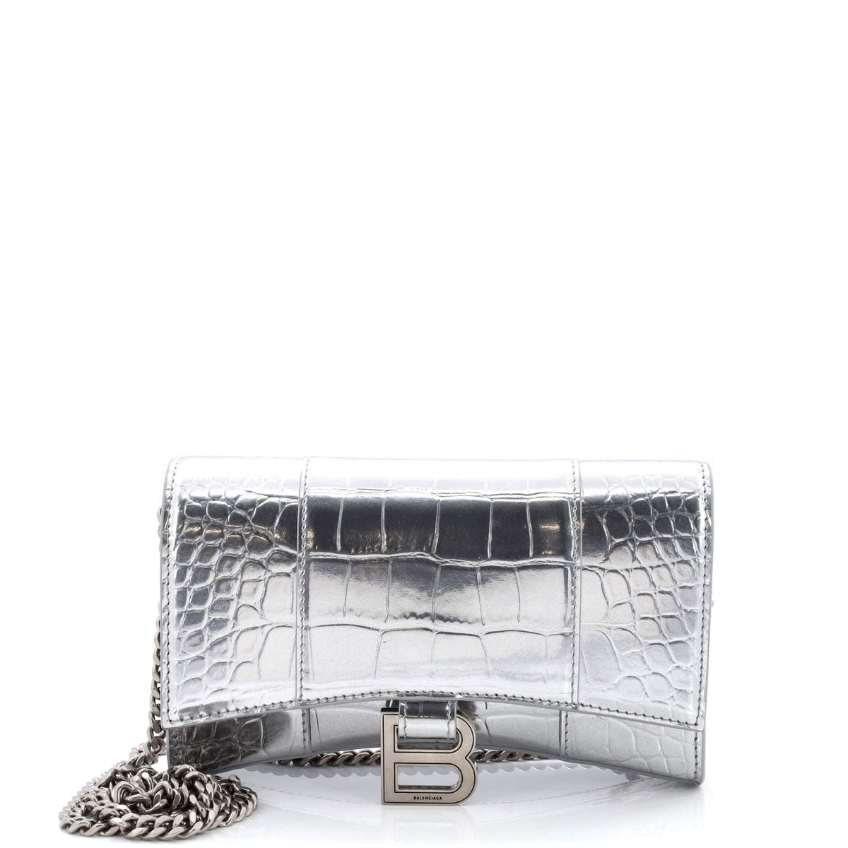 Balenciaga Hourglass Chain Wallet Crocodile Embossed Leather