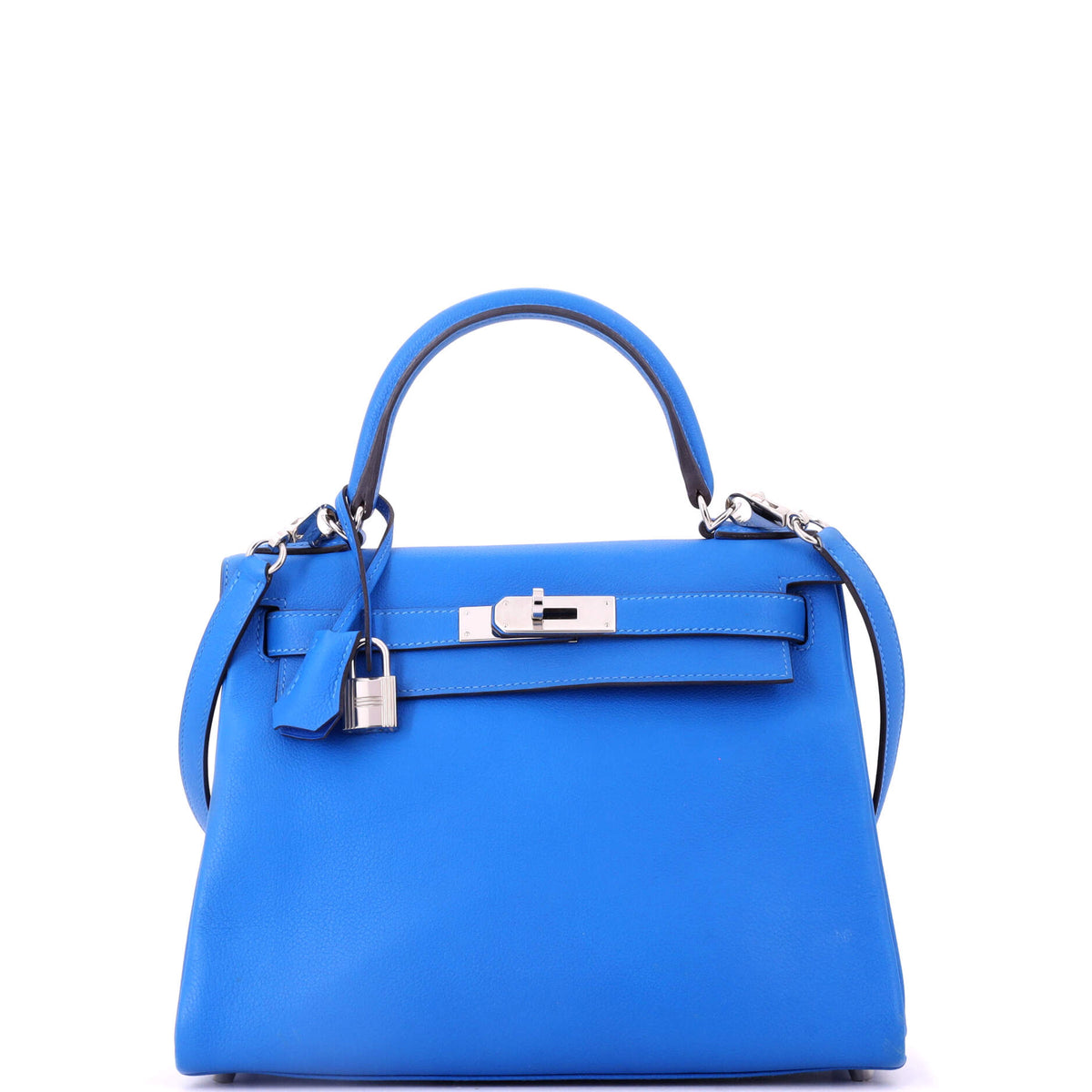 Herm?s Kelly Handbag Bleu Hydra Evercolor with Palladium Hardware 28