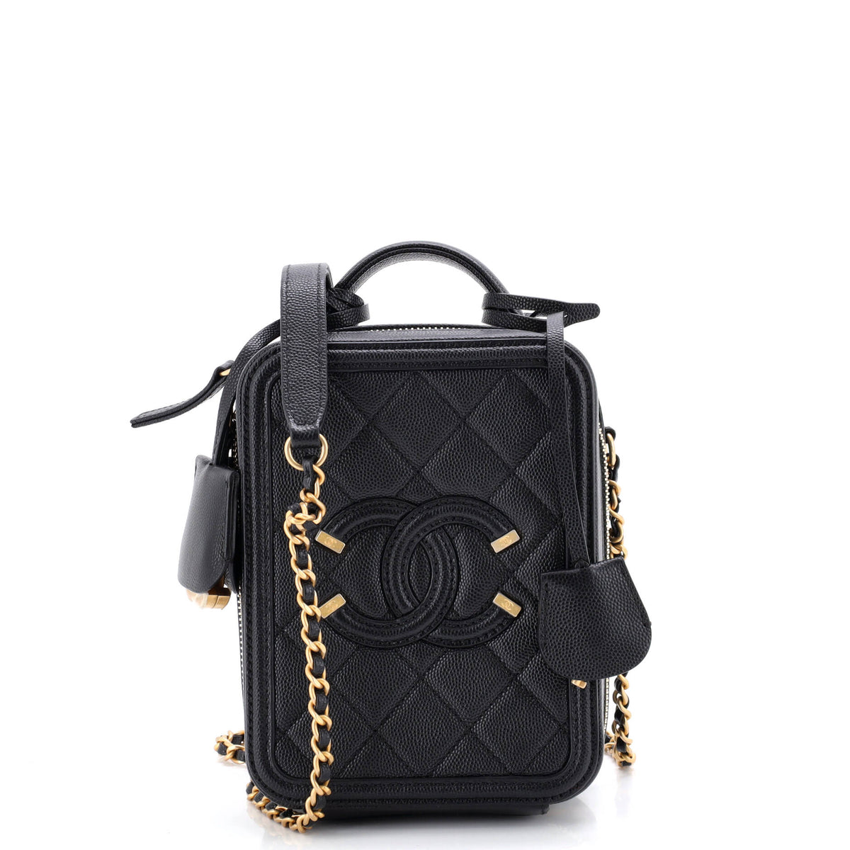 Chanel CHANEL Filigree Vertical Vanity Case Quilted Caviar