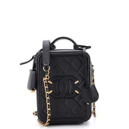 CHANEL Filigree Vertical Vanity Case Quilted Caviar
