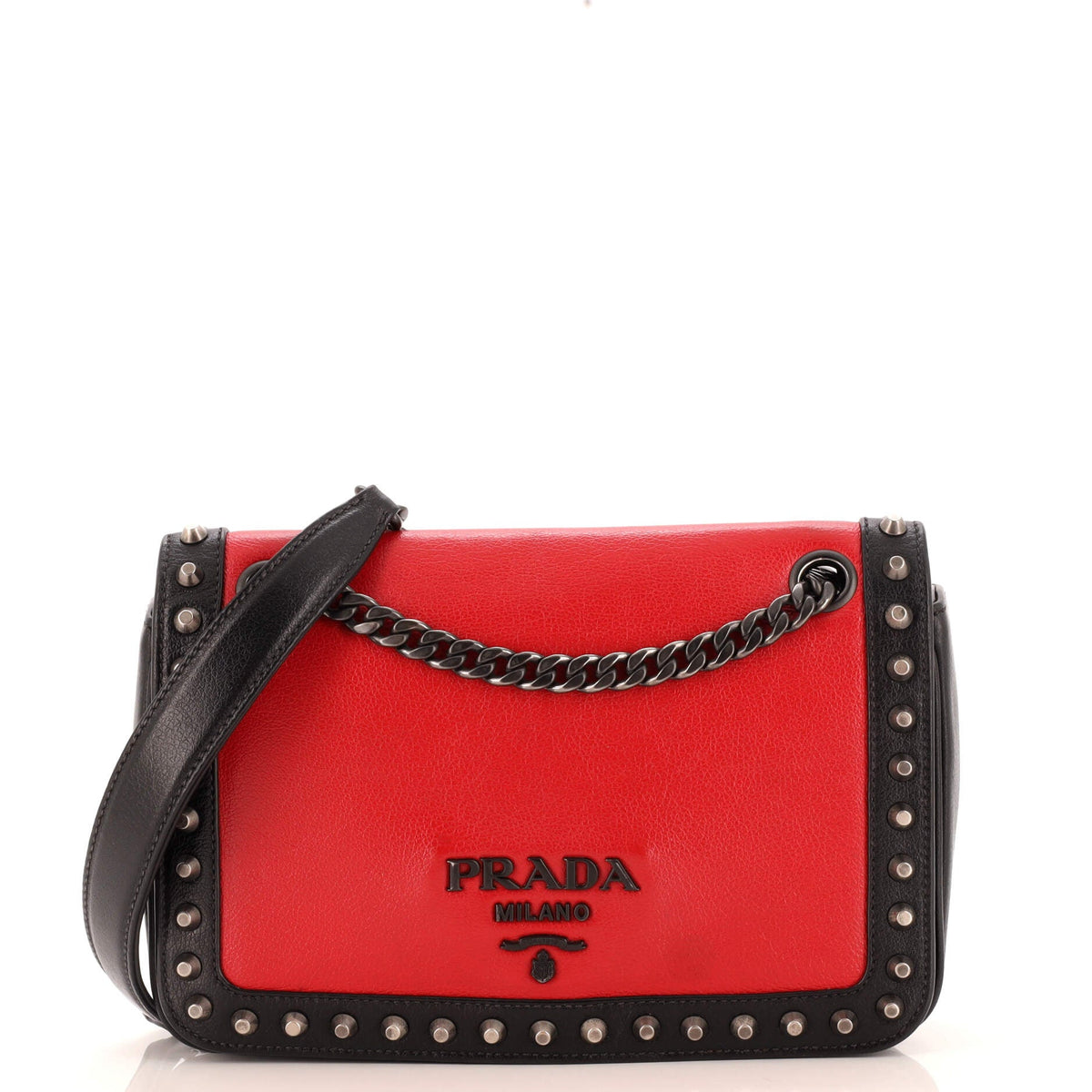 Prada PRADA Chain Flap Bag Studded Glace Calf Small