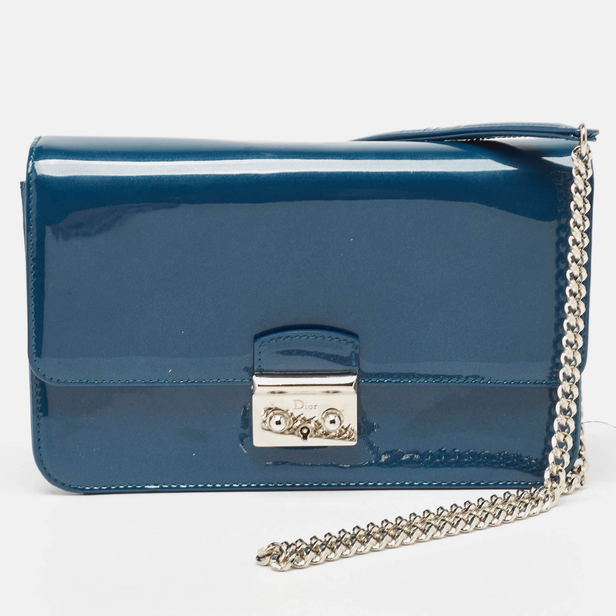 Dior Dark Blue Patent Leather Miss Promenade Wallet on Chain