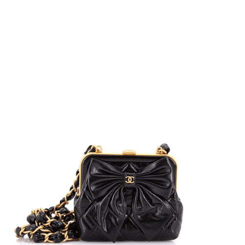 CHANEL Bow Frame Clutch With Chain Quilted Patent with Lambskin Mini