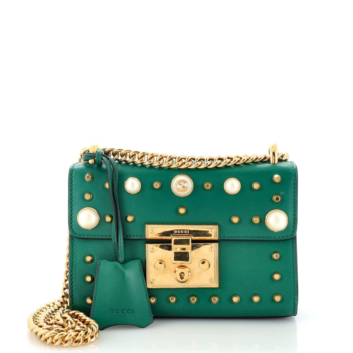 Gucci GUCCI Pearly Padlock Shoulder Bag Studded Leather Small