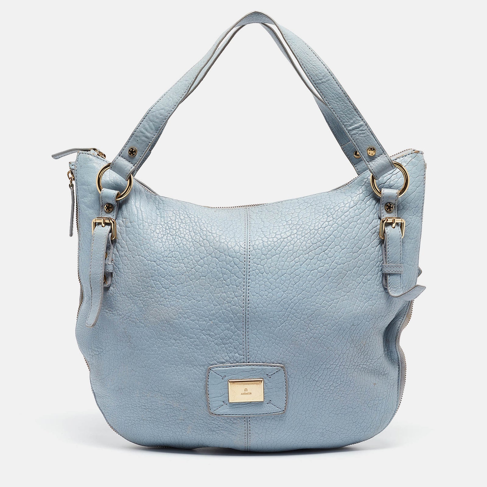 Aigner Light Blue Pebbled Leather Hobo