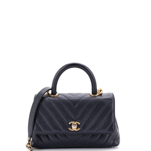CHANEL Coco Top Handle Bag Chevron Caviar Mini