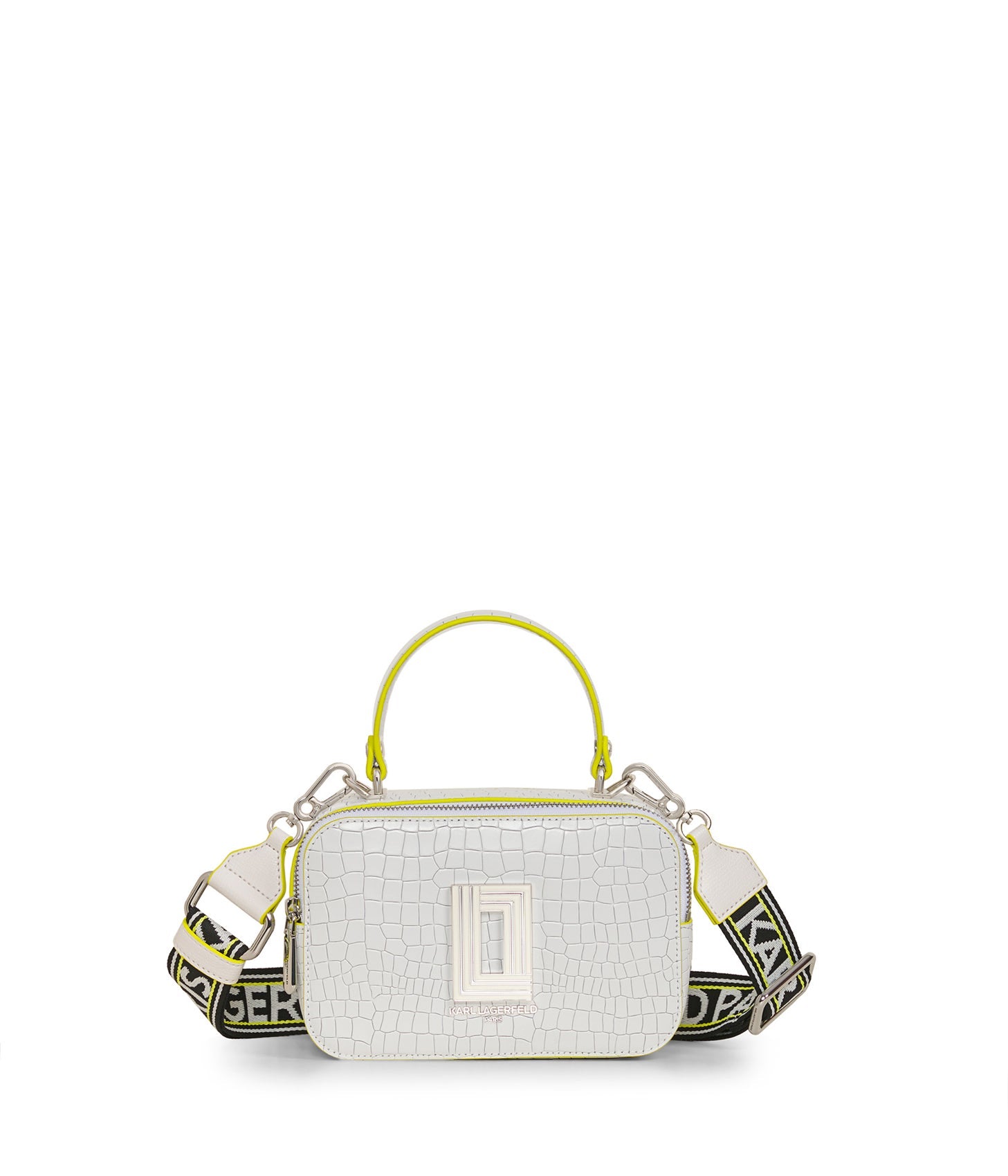 Karl Lagerfeld Paris | Women's Simone Croco Camera Bag | Neon Green/White