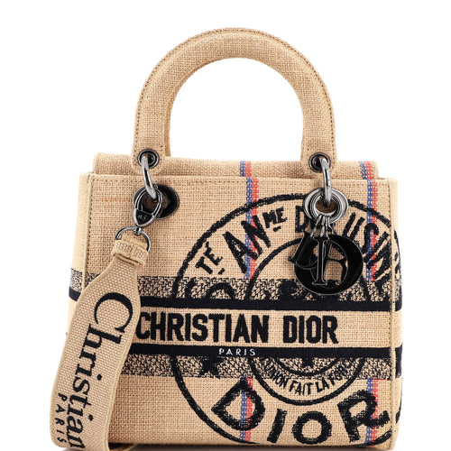 Lady D-Lite Bag Embroidered Jute Canvas Medium