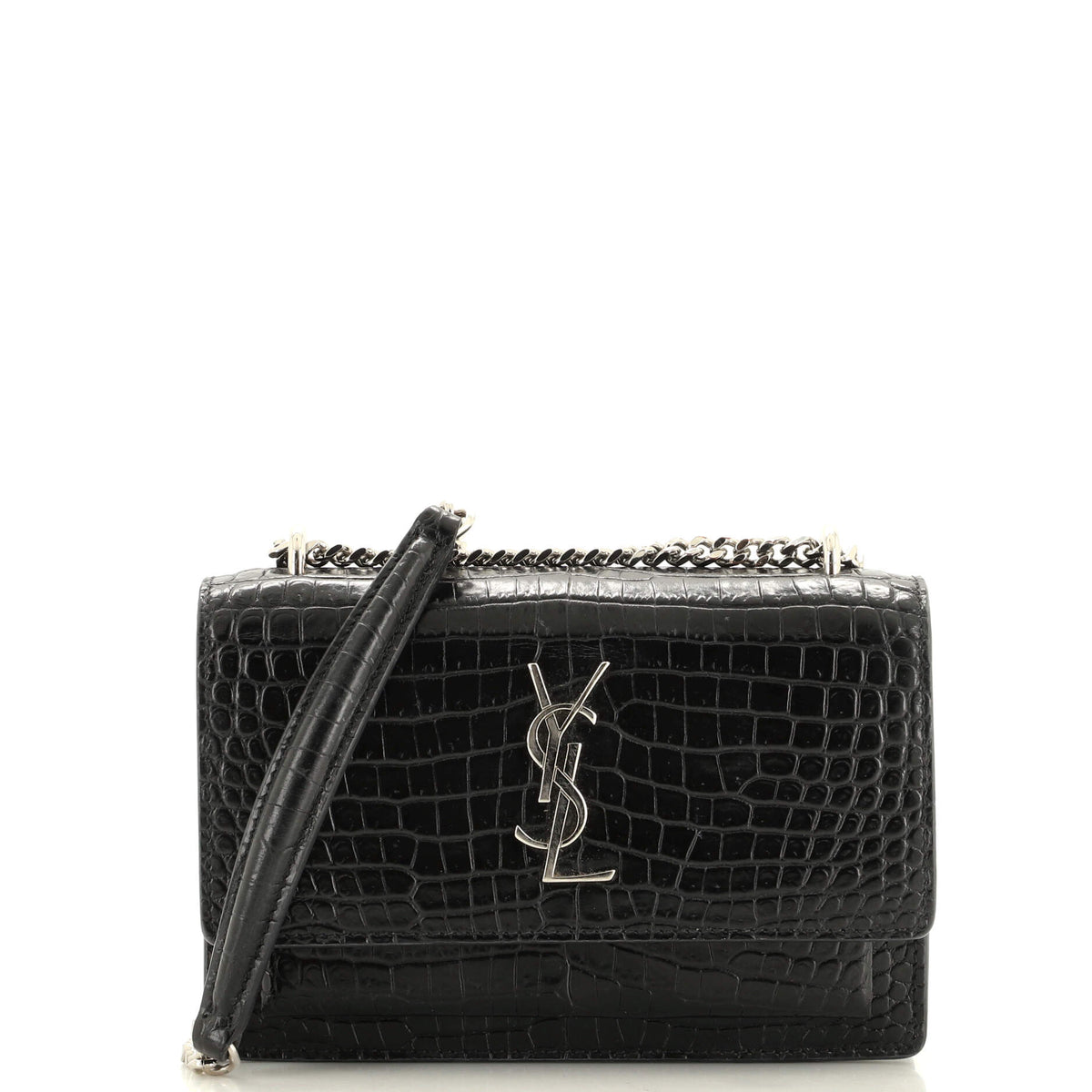 Saint Laurent Sunset Chain Wallet Crocodile Embossed Leather