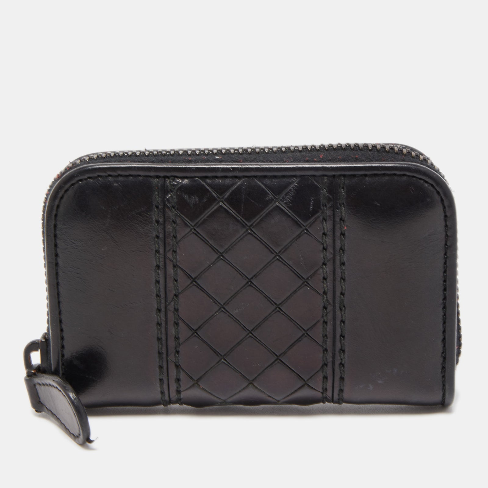 Bottega Veneta Black Intrecciato Leather Zip Coin Purse