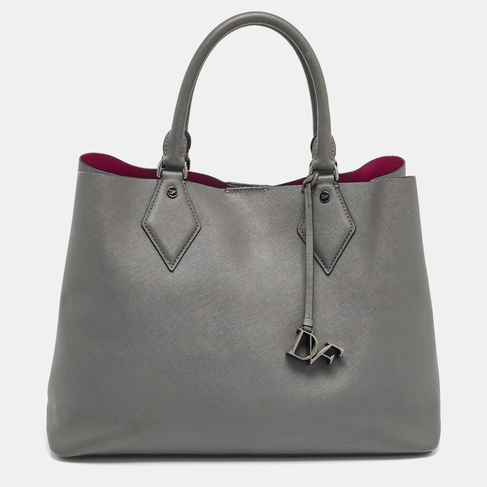 Diane Von Furstenberg Grey Saffiano Leather Large Voyager Carryall Tote