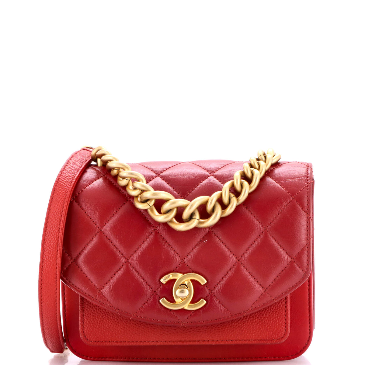 Chanel CHANEL Chain Handle Flap Bag Quilted Calfskin with Caviar Mini