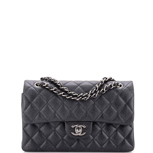 CHANEL Classic Double Flap Bag Quilted Iridescent Caviar Small