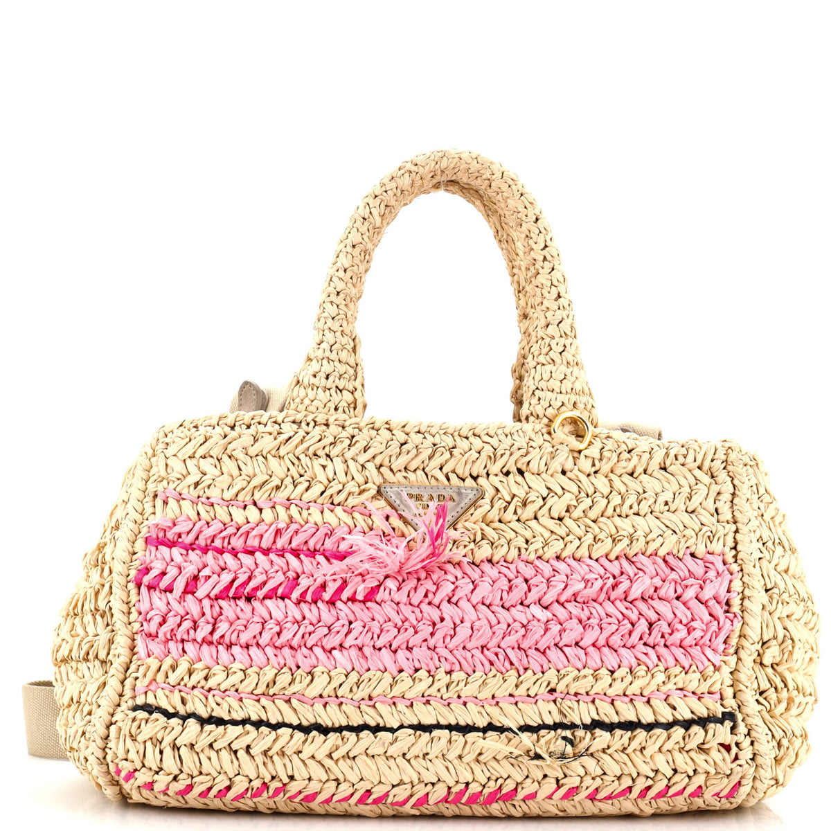 Prada PRADA Canapa Convertible Tote Raffia Crochet Small
