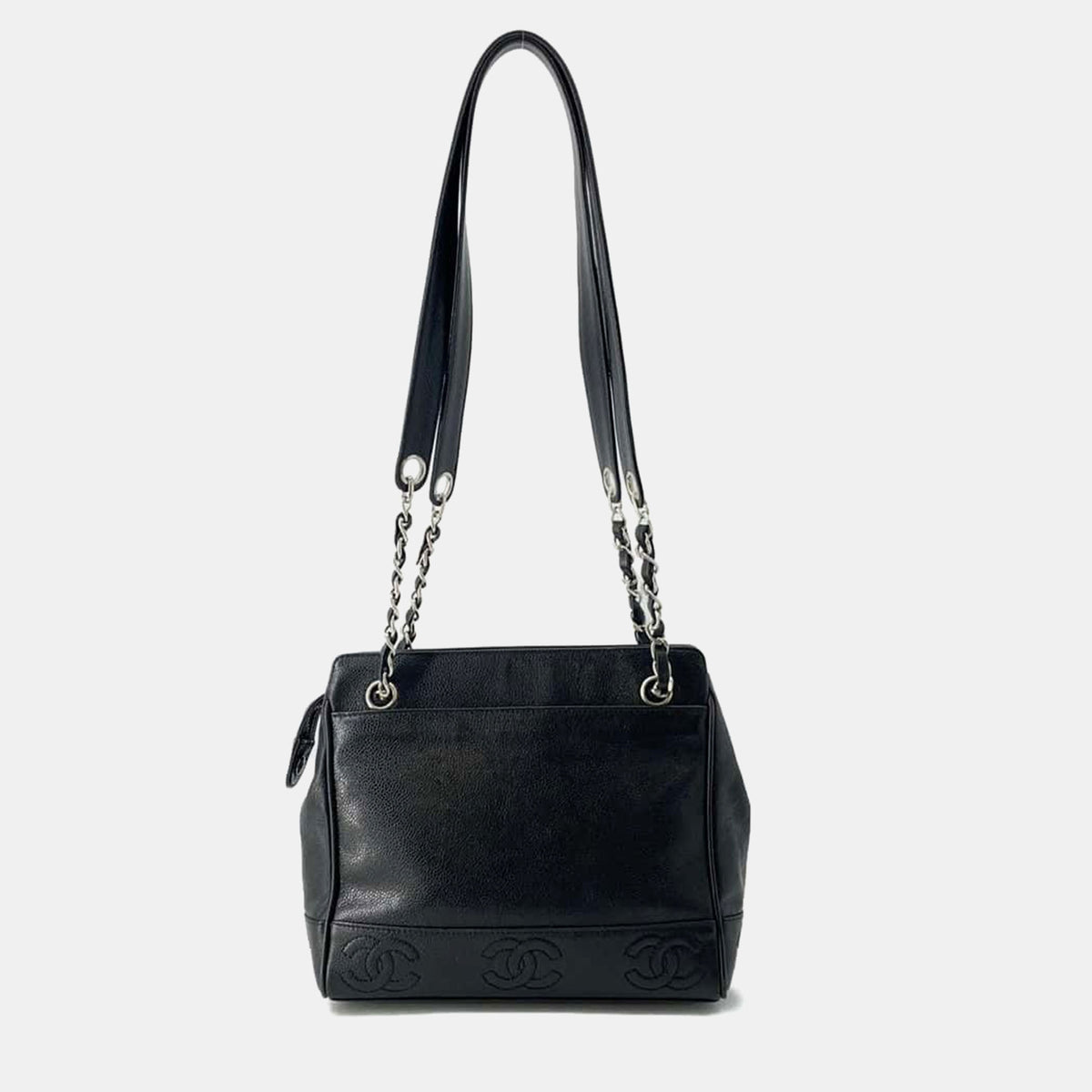 Chanel Black Leather Triple CC Tote Bag