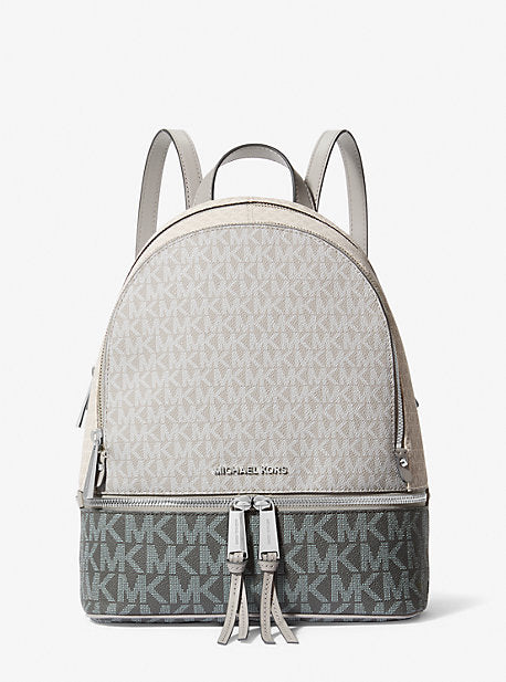 MK Rhea Medium Color-Block Logo Backpack - Grey - Michael Kors