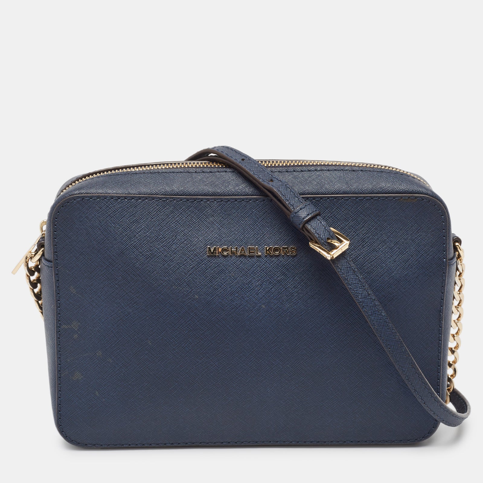 Michael Kors Dark Blue Leather Jet Set Camera Crossbody Bag