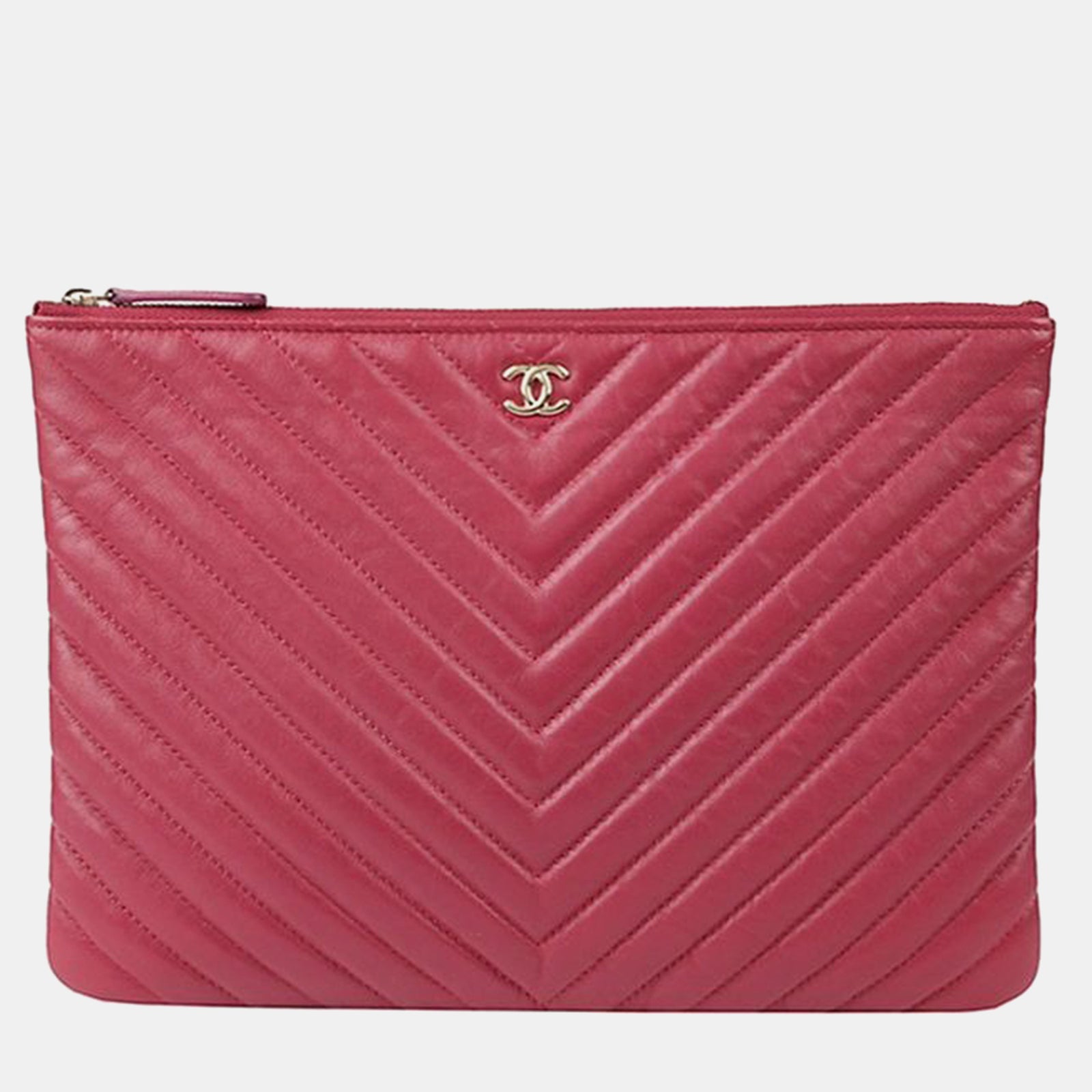 Chanel Pochette de taille moyenne en cuir rouge à chevrons