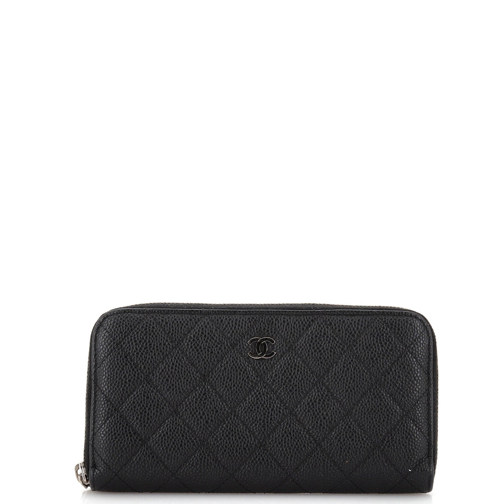 CHANEL Zip Around Wallet Quilted Caviar Long