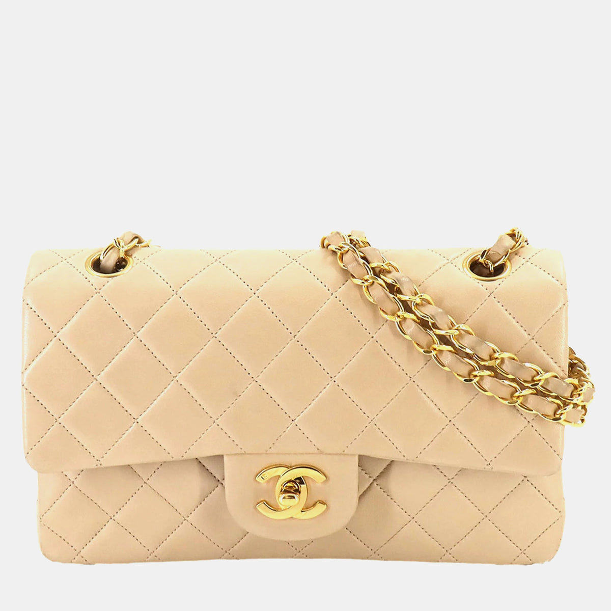 Chanel Beige Leather Small Classic Double Flap Bag