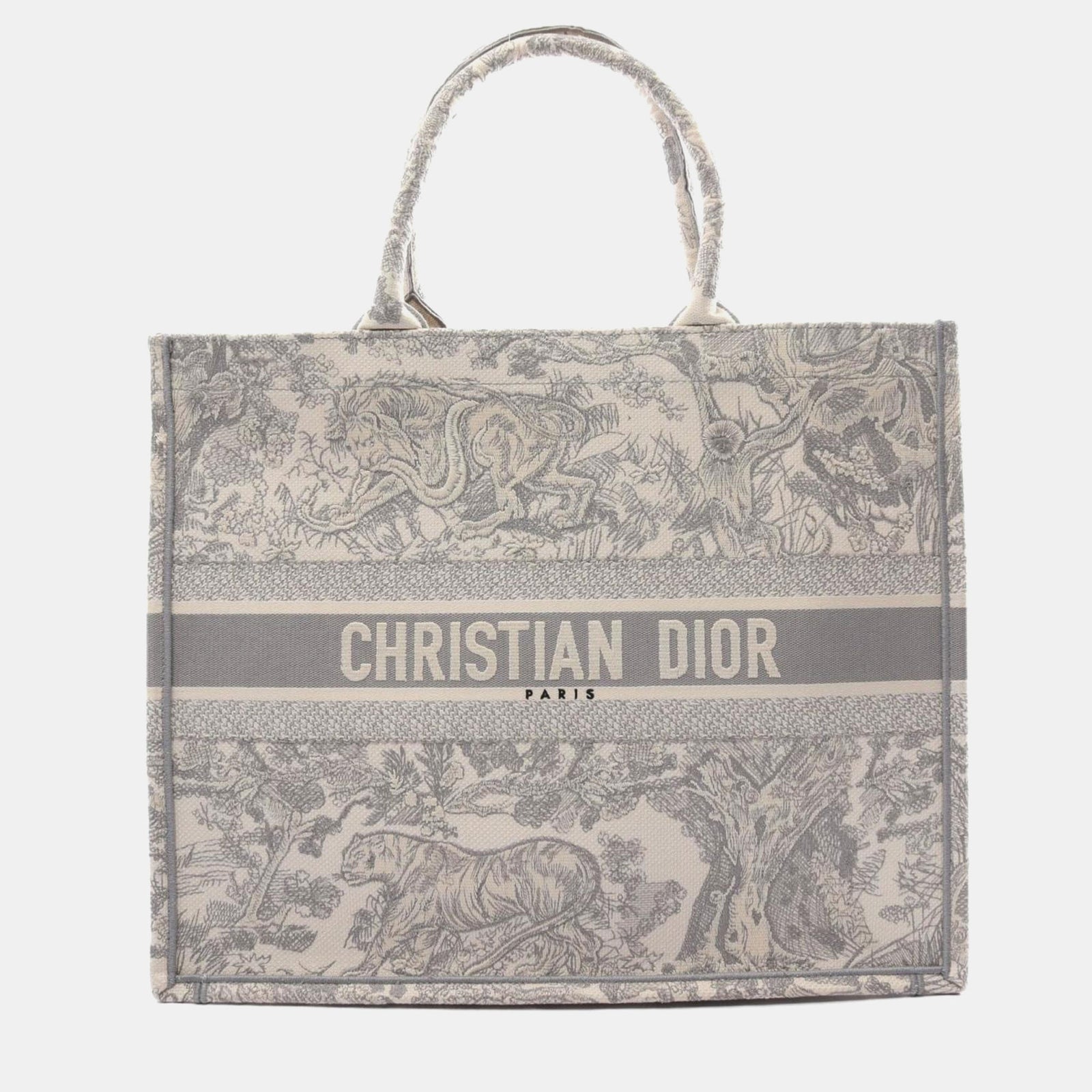 Dior Große Einkaufstasche aus besticktem Canvas in Grau/Elfenbein