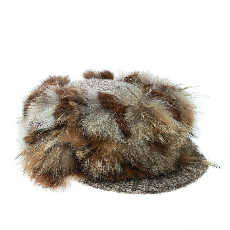 Missoni Brown Coyote and Rabbit Fur Newsboy Cap Size M