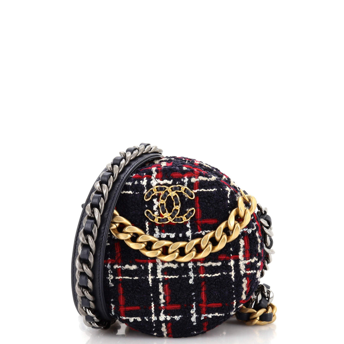 Chanel CHANEL 19 Round Clutch with Chain Quilted Tweed