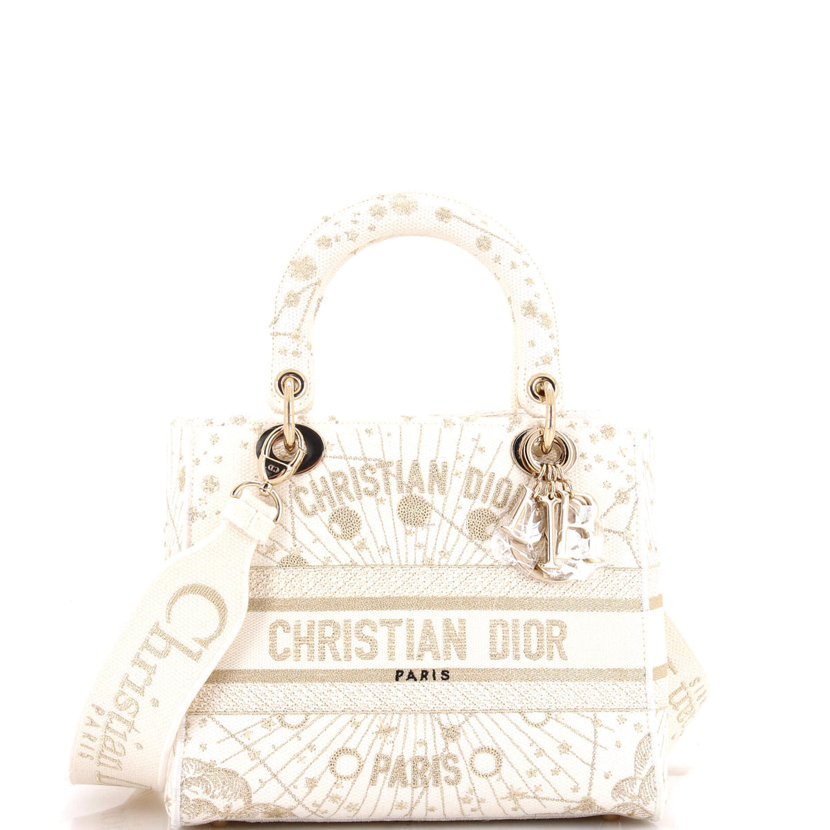 Christian Dior Lady D-Lite Bag Embroidered Canvas Medium