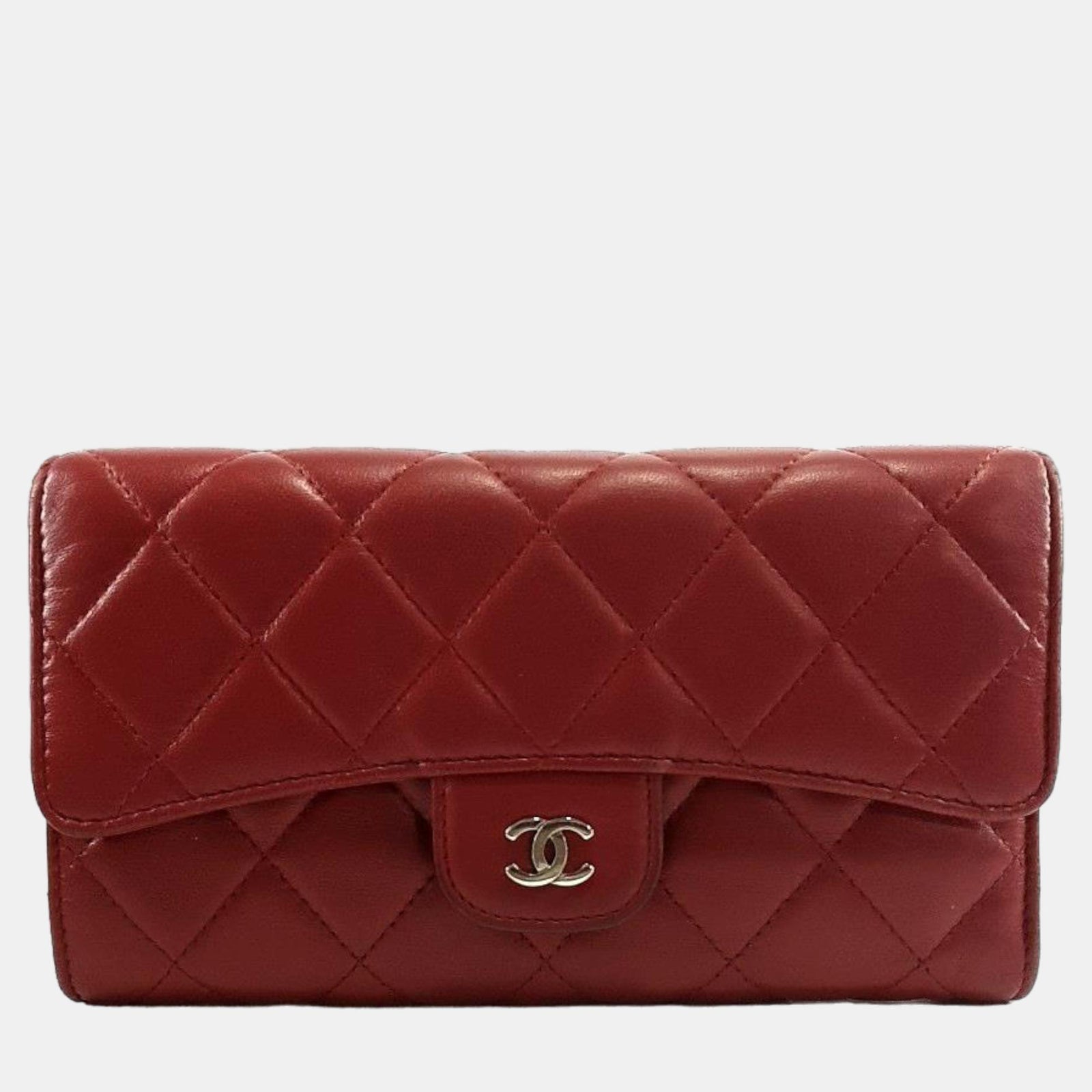 Chanel Red Lambskin Long Wallet