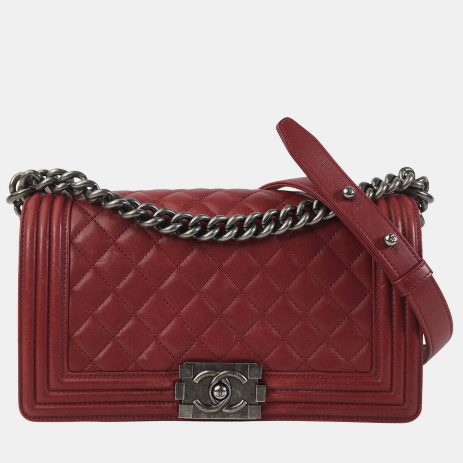 Chanel Red Lambskin Leather Medium Boy Bag