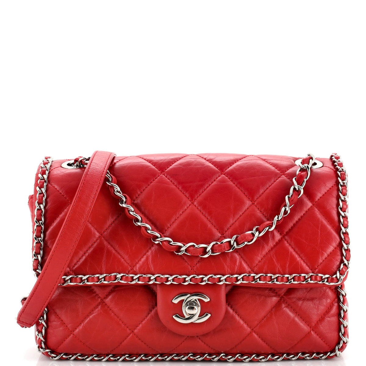 Chanel CHANEL Running Chain Around Flap Bag Quilted Crumpled Calfskin Medium