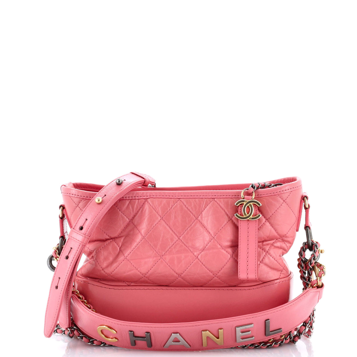 Chanel CHANEL Gabrielle Hobo with Logo Handle Quilted Aged Calfskin Medium
