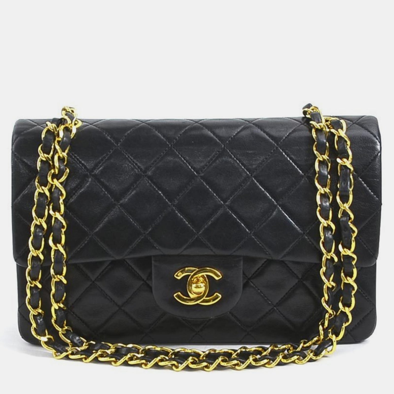 Chanel Black Lambskin Leather Small Classic Double Flap Shoulder Bags