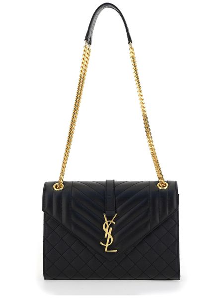 Saint Laurent Women's Black Shipping Bag With Golden Logo in Neronero | 600185BOW9110001000