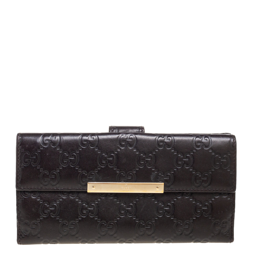 Gucci Dark Brown Guccissima Leather Flap Continental Wallet