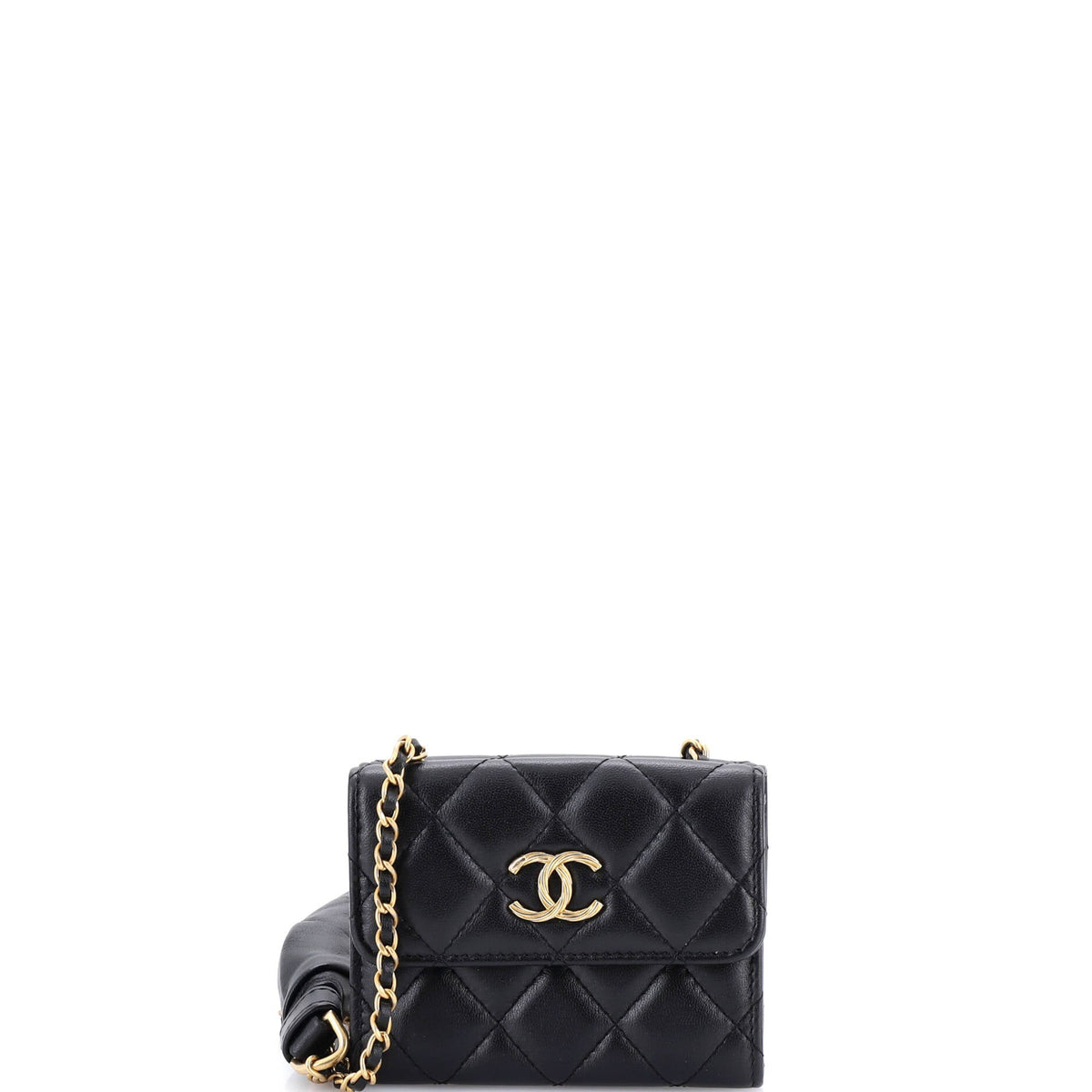 Chanel CHANEL Card Holder with Padded Chain Strap Quilted Lambskin