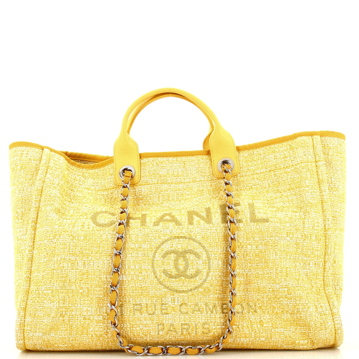 Chanel CHANEL Deauville Tote Raffia with Glitter Detail Large