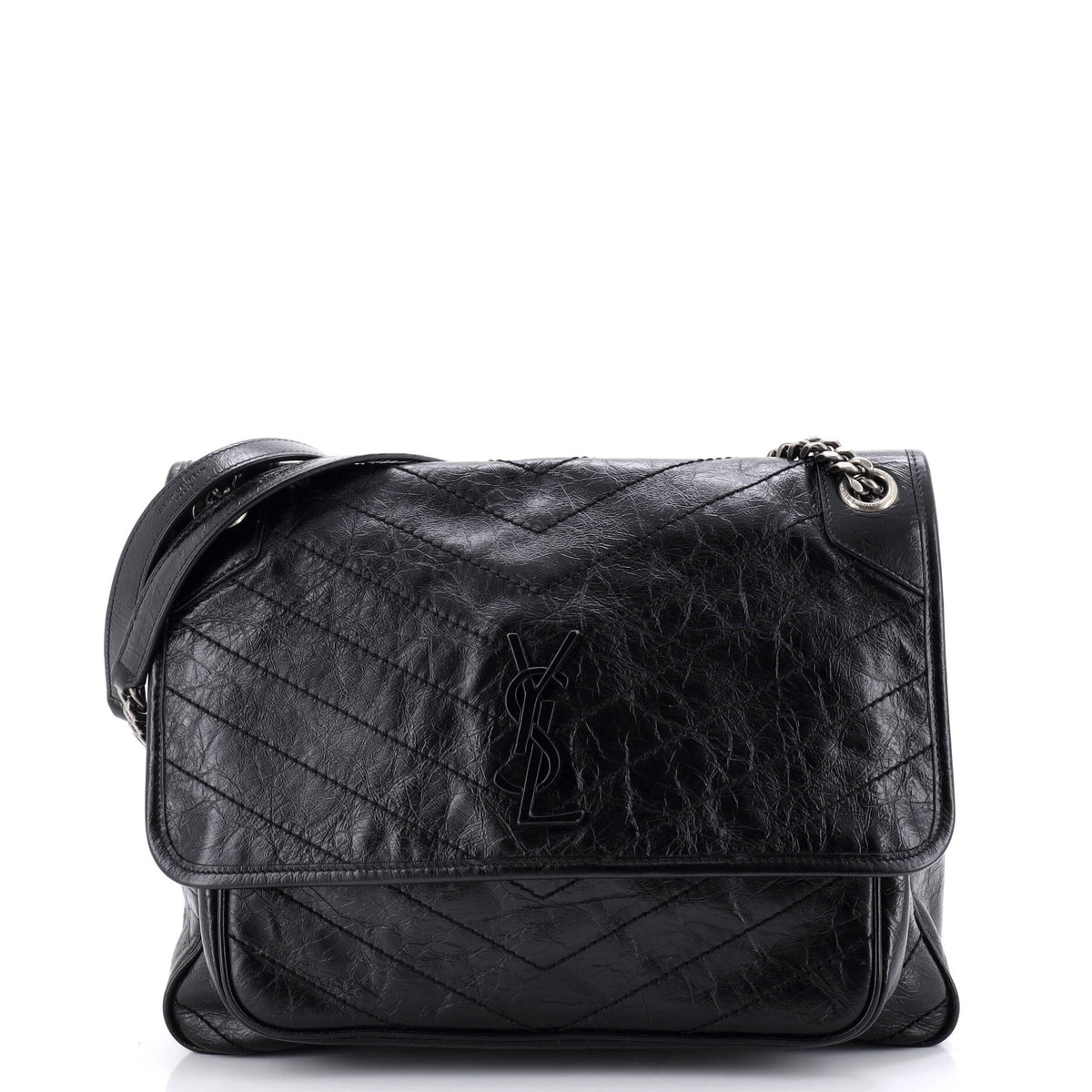 Saint Laurent Niki Chain Flap Bag Matelasse Chevron Leather Large