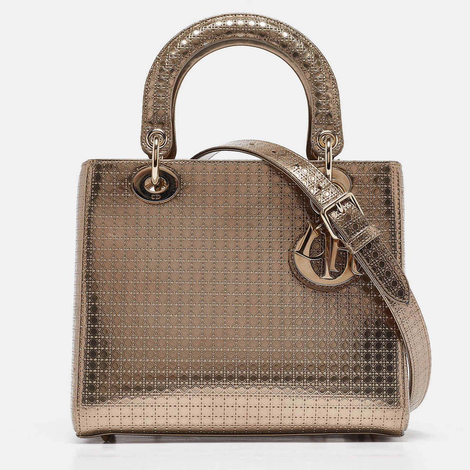 Dior Mittelgroße Tote Bag aus Lackleder in Gold mit Microcannage