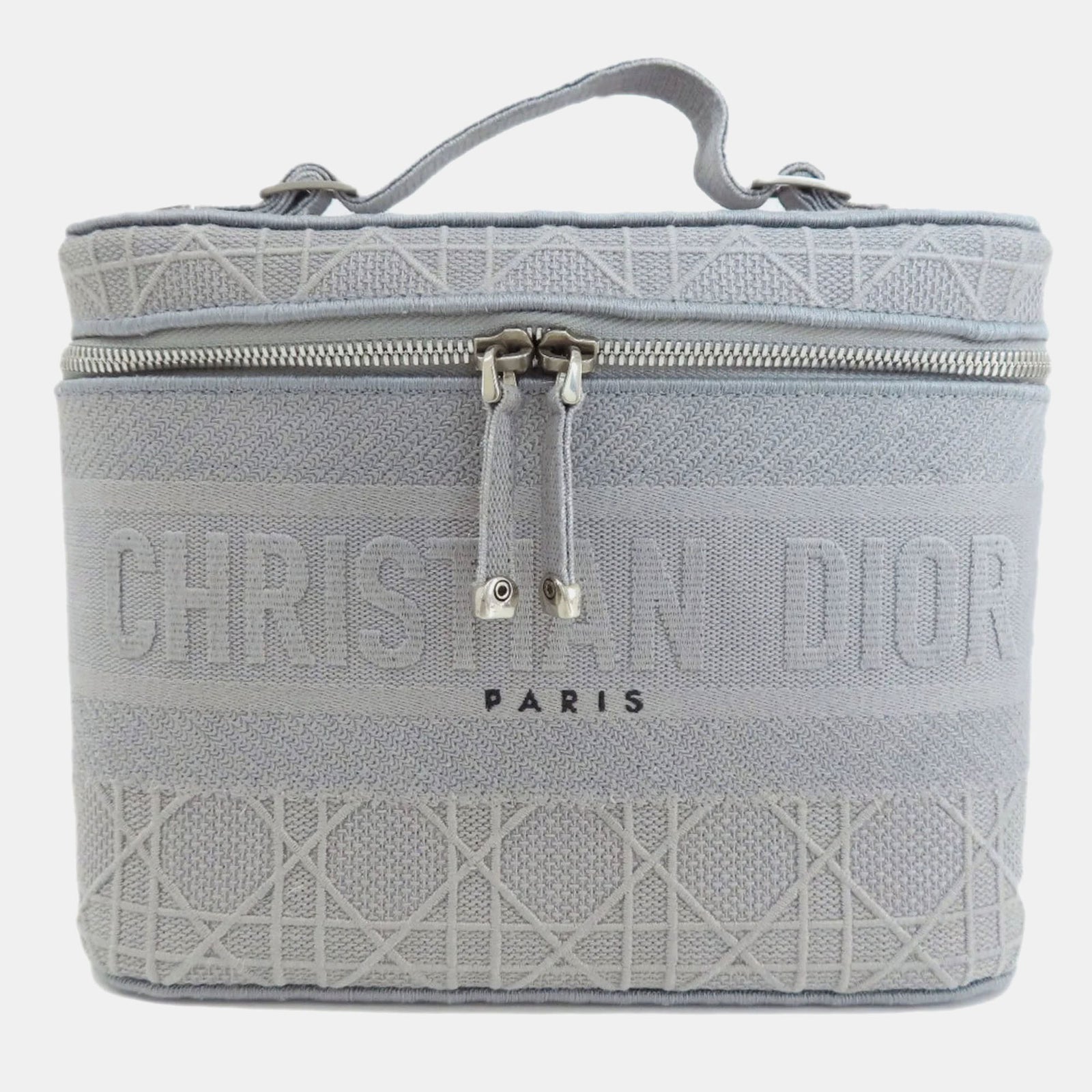 Dior DiorTravel Kosmetiktasche aus Canvas mit Cannage-Stickerei in Grau